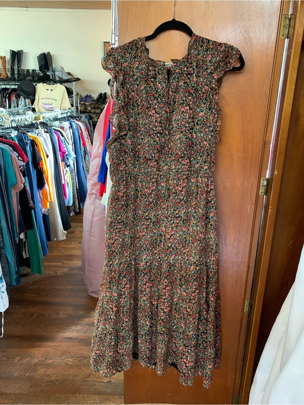 BB Dakota Black Maxi Dress with Pink and Green Floral Print